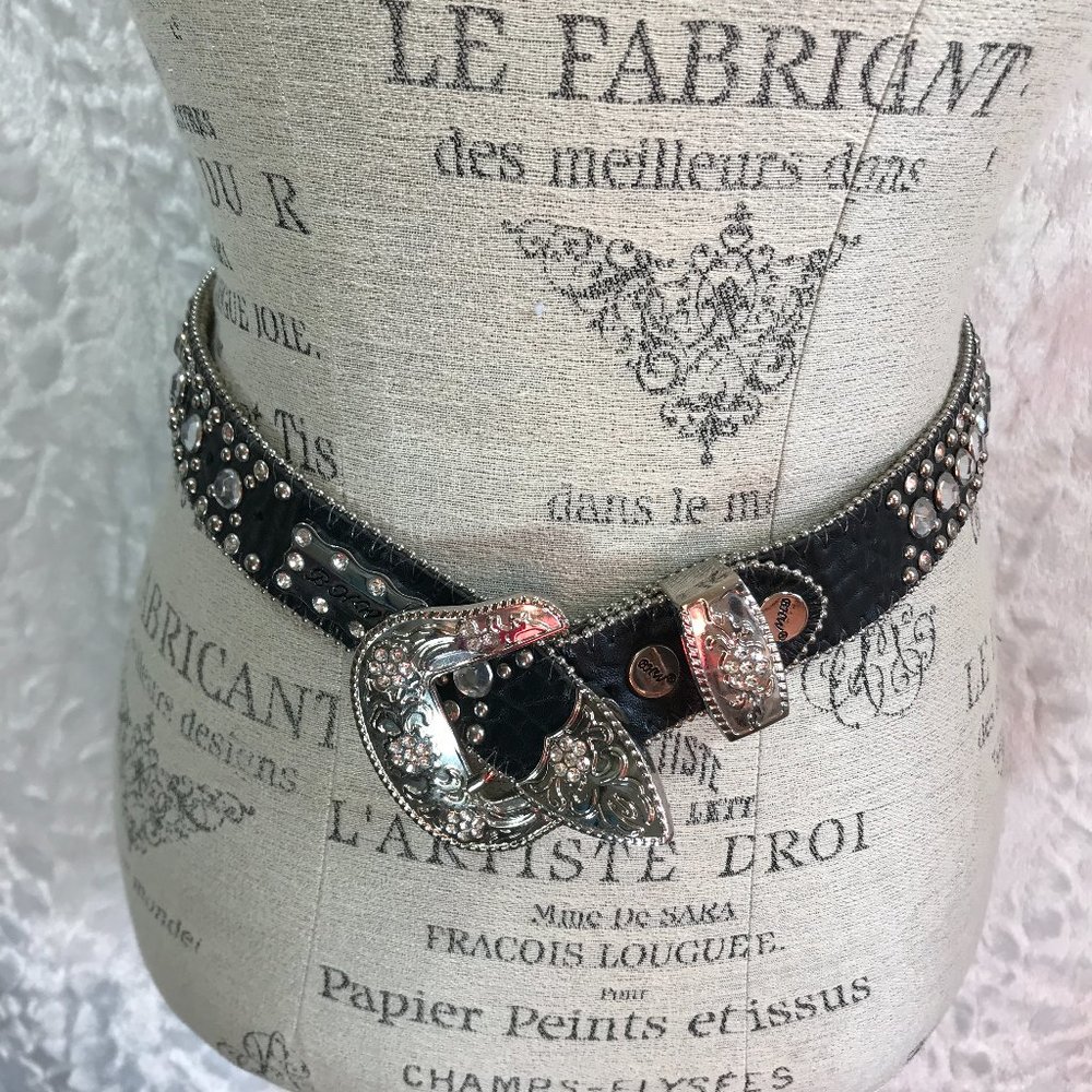BHW Western rhinestone crystal leather belt Farm girl Cowgirl Bling
